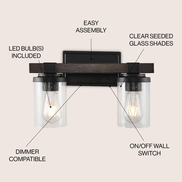 Bungalow Iron/Seeded Glass Rustic Farmhouse LED Vanity Light